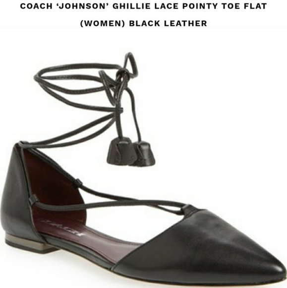 COACH black Johnson Ghillie Lace Pointy Toe Flats - Picture 2 of 8